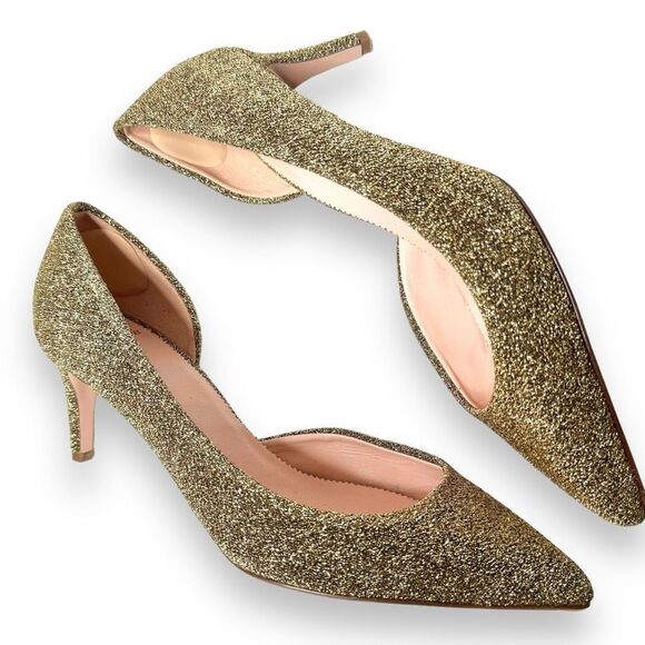 J. Crew Colette d'Orsay Pumps in Lurex Gold Metallic Glitter Heel Women’s Size 9 - Picture 2 of 11